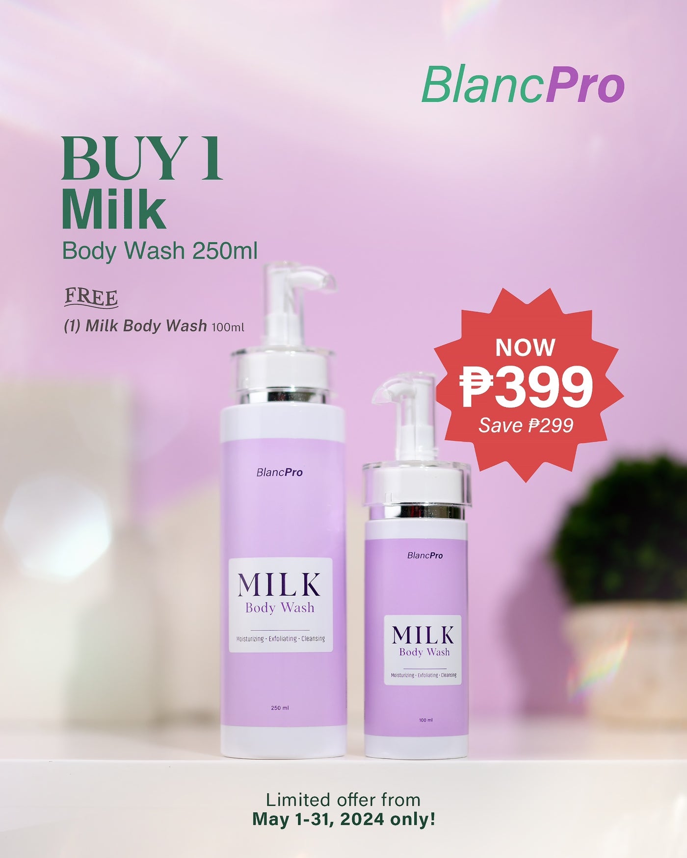 BlancPRO Milk Body Wash - Moisturizing, Exfoliating, Cleansing