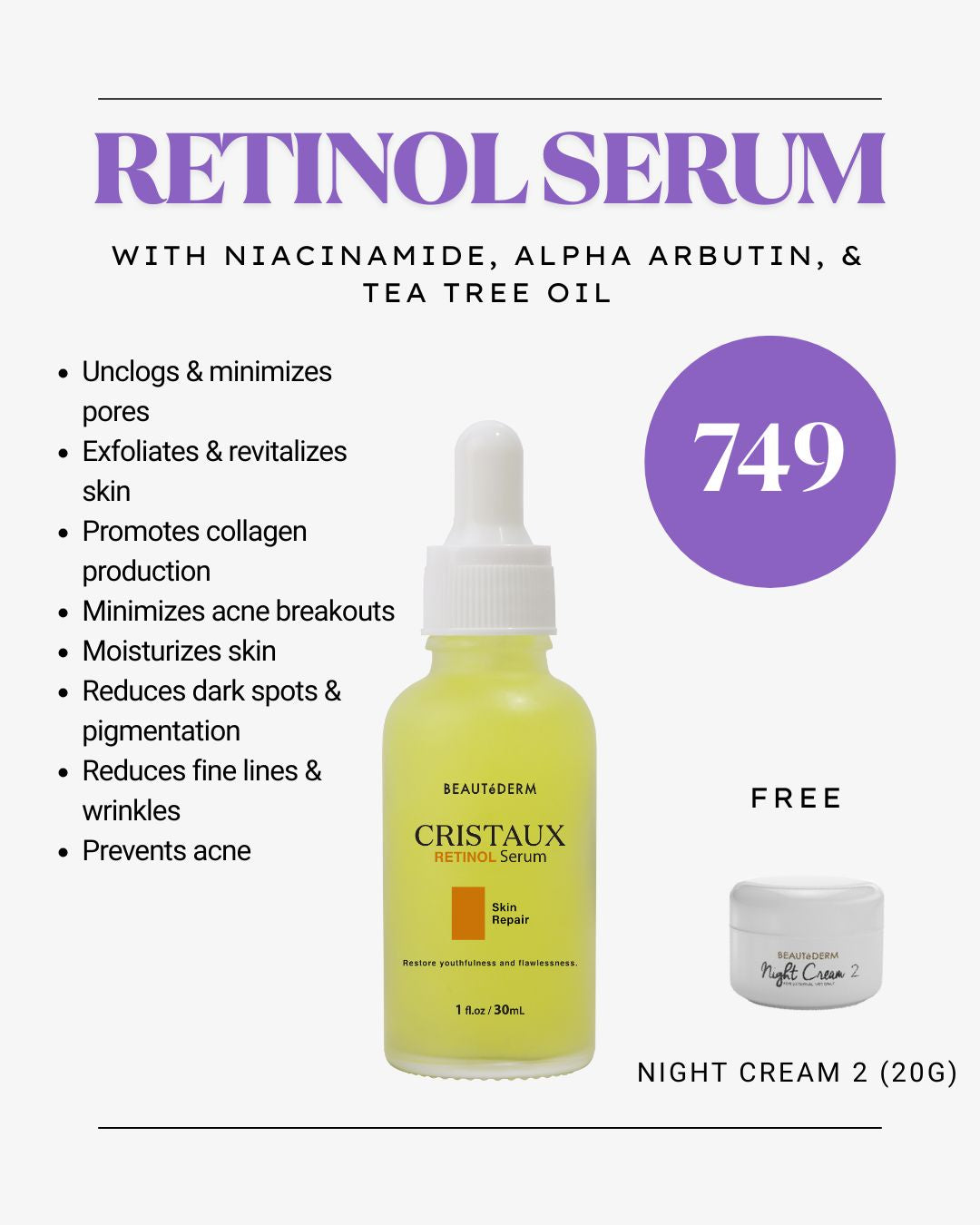 Cristaux Retinol Serum Skin Repair 30ml Free Night Cream 2 (20g)