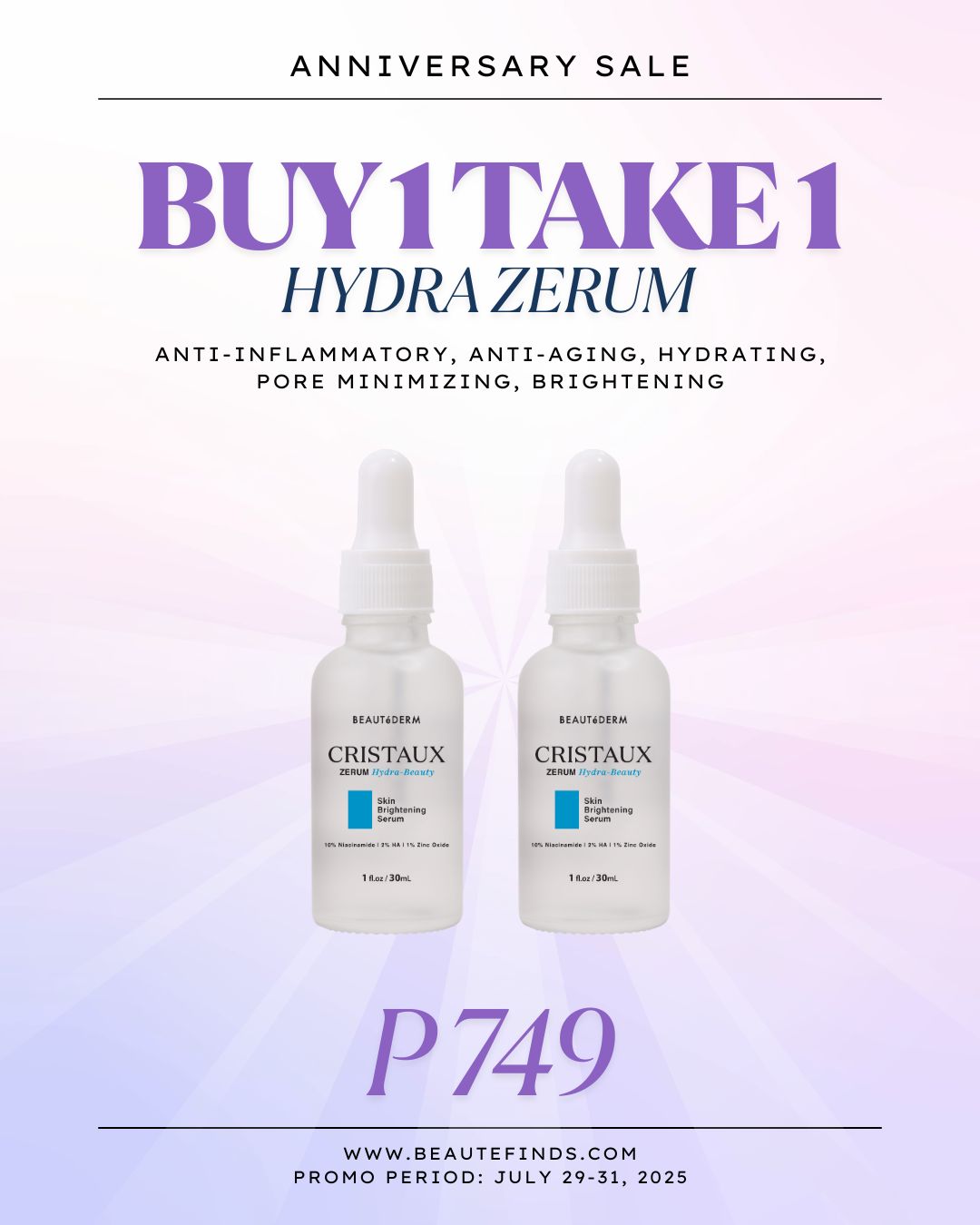 Buy 1 Take 1 Cristaux Zerum Hydra-Beauty Skin Brightening Serum 30ml