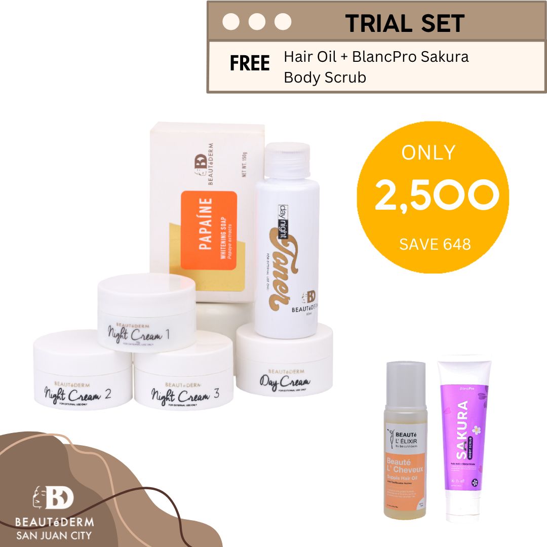 Beautederm Trial Set with Free BlancPro Sakura Scrub and Hair Oil