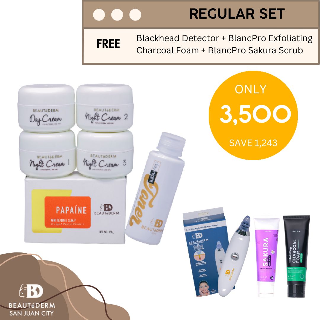 Beautederm Regular Set with Free BlancPro Sakura Scrub, BlancPro Charcoal Foam, and Blackhead Detector