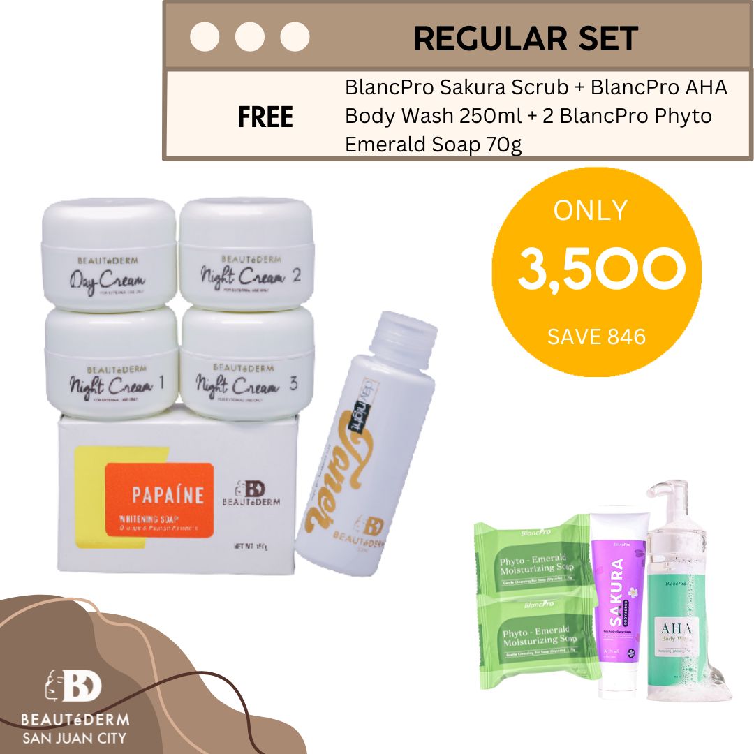 Beautederm Regular Set with Free 2 Phyto Emerald Soap 70g, Sakura Scrub, and AHA Body Wash 250ml