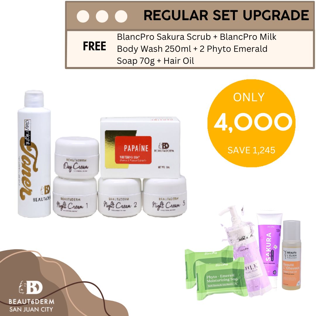 Beautederm Regular Set Toner Upgrade with Free 2 Phyto Emerald Soap 70g, Milk Body Wash 250ml, Sakura Scrub, and Hair Oil