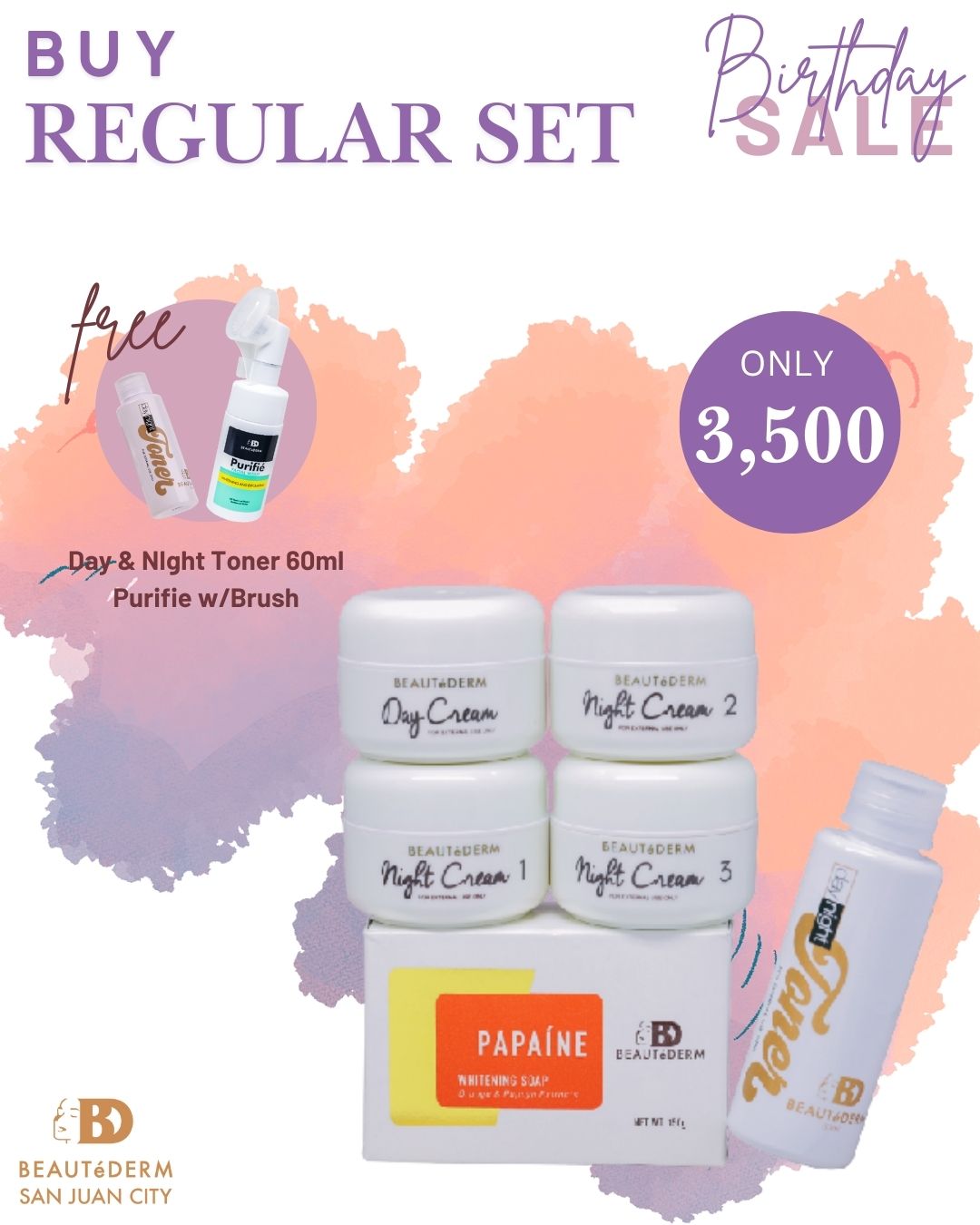 Beautederm Regular Set with Free Purifie with Brush and Day & Night Toner 60ml