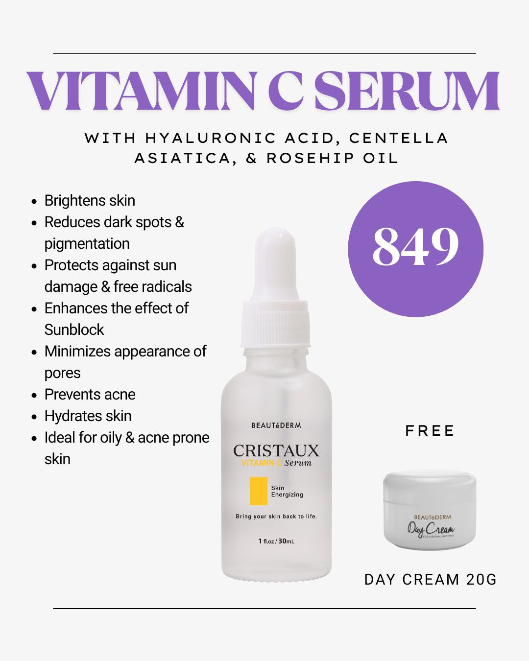 Cristaux Vitamin C Serum Skin Energizing Serum 30ml Free Day Cream (20g)