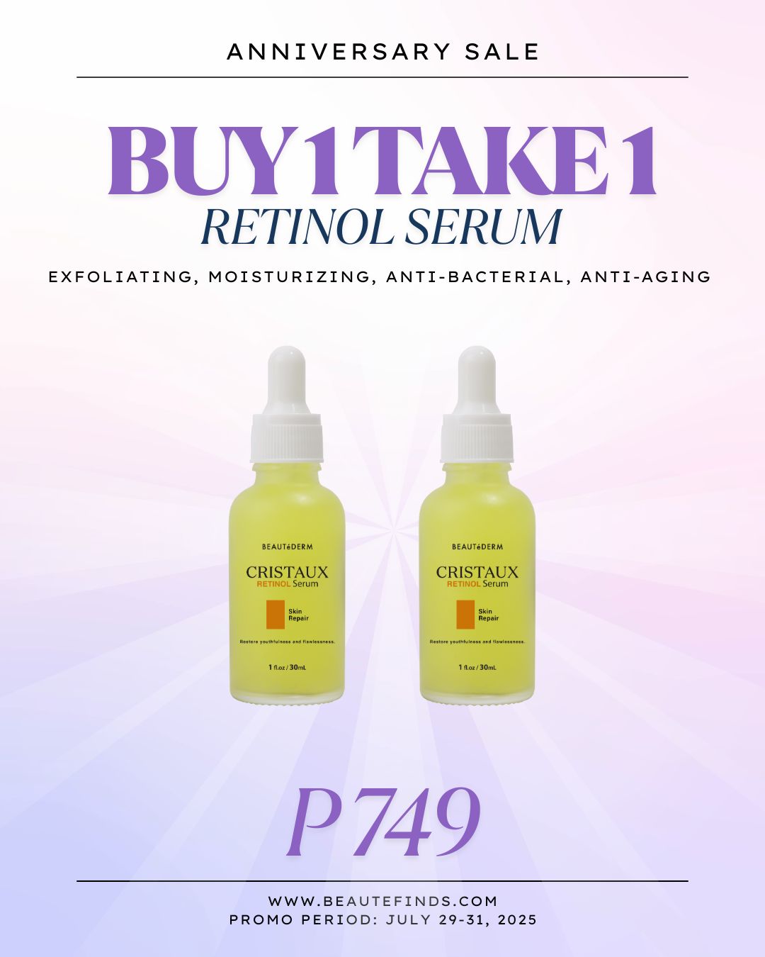 Buy 1 Take 1 Cristaux Retinol Serum Skin Repair 30ml