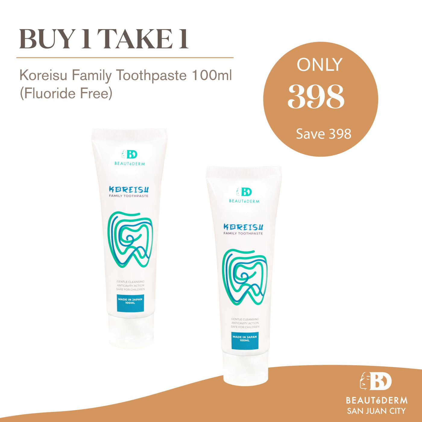 Buy 1 Take 1 Koreisu Toothpaste (Fluoride Free) - Family Toothpaste / Charcoal Whitening Toothpaste 100g