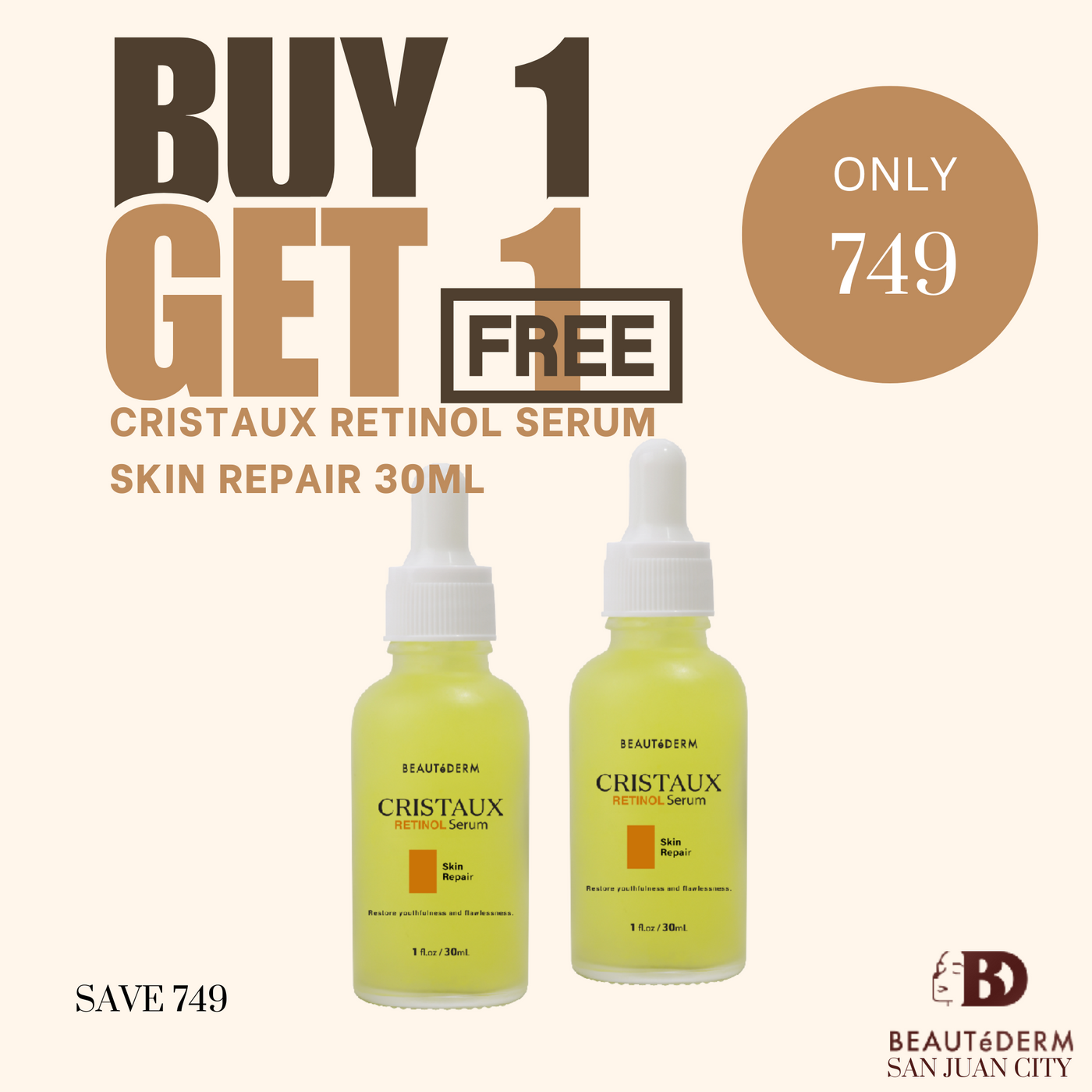 Buy 1 Take 1 Cristaux Retinol Serum Skin Repair 30ml
