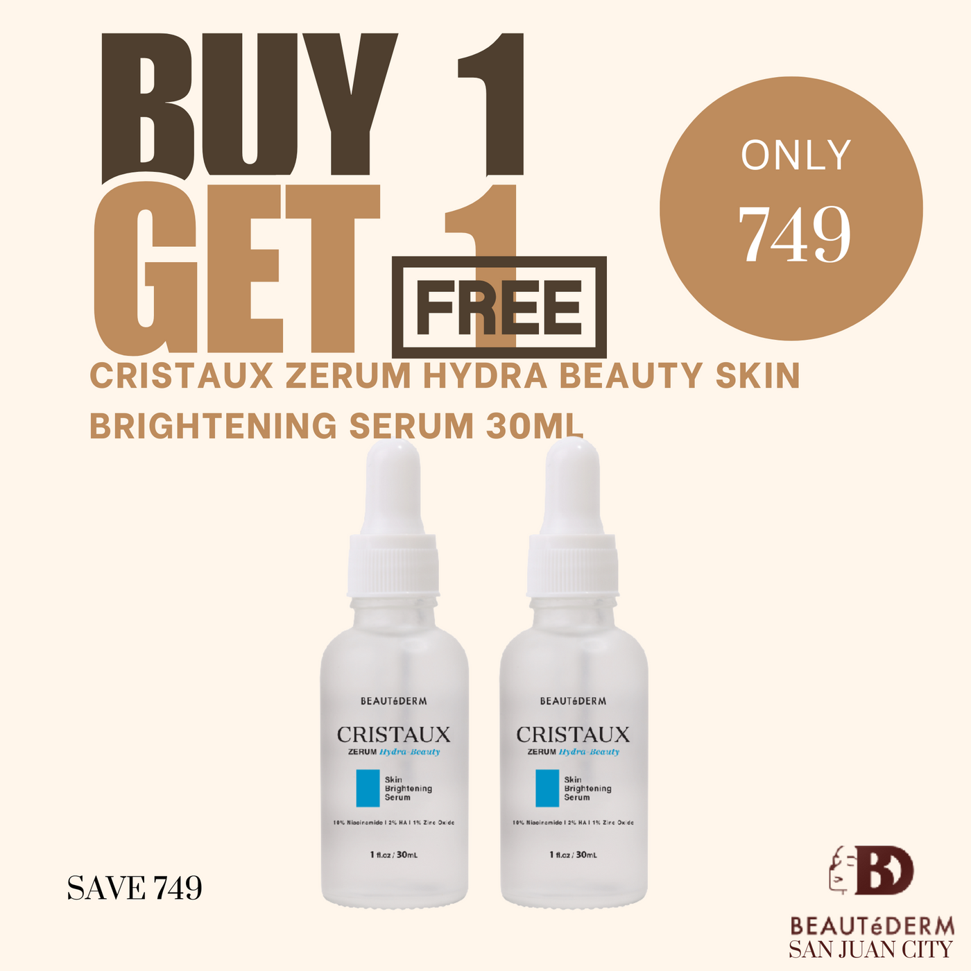 Buy 1 Take 1 Cristaux Zerum Hydra-Beauty Skin Brightening Serum 30ml