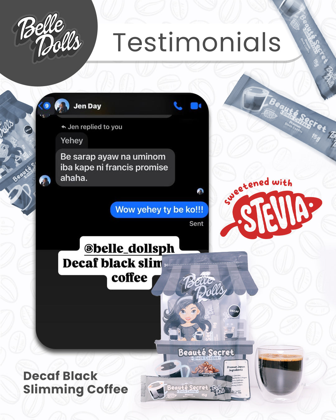 Belle Dolls Premium Black Coffee (Decaf) - 10 Sachets