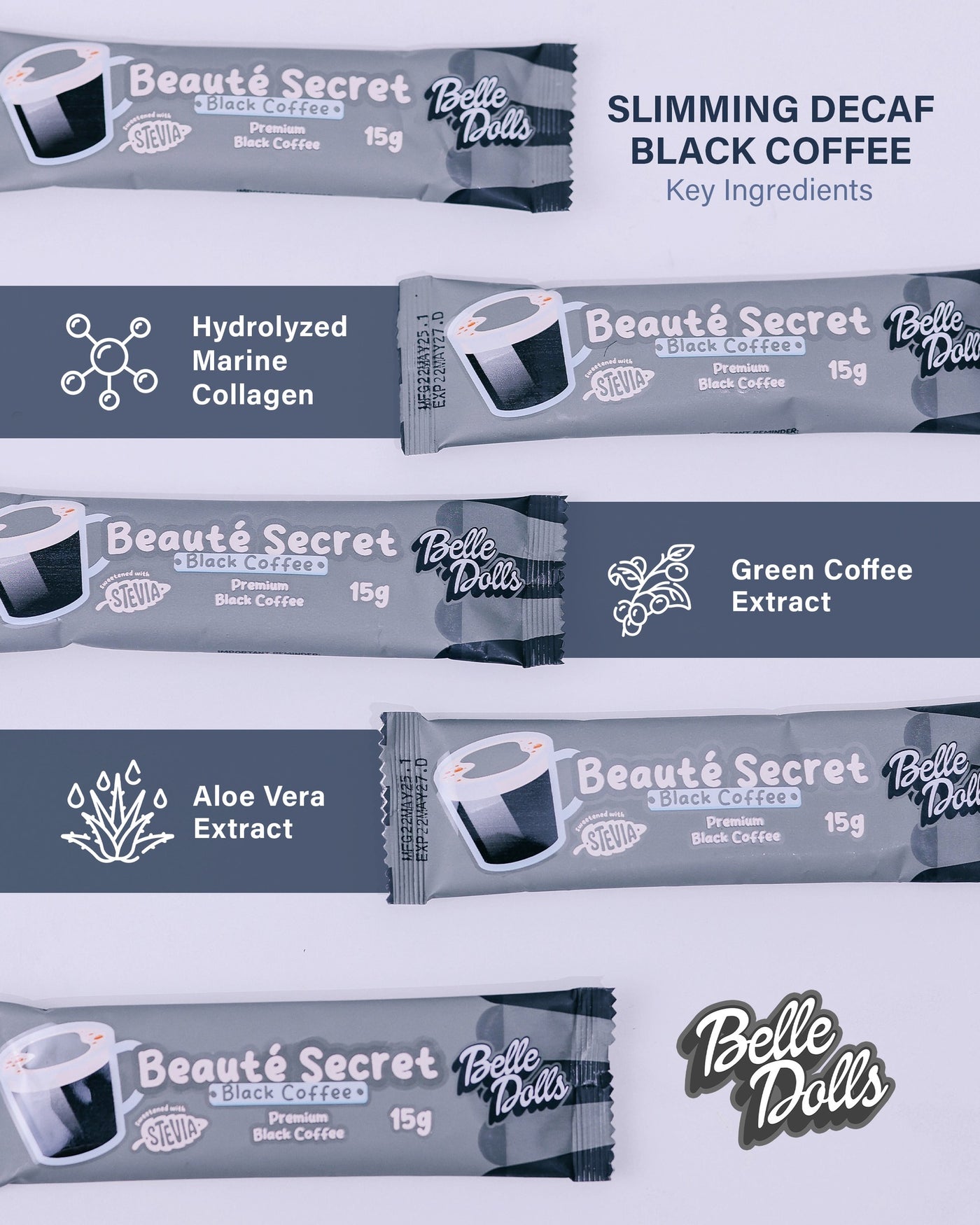 Belle Dolls Premium Black Coffee (Decaf) - 10 Sachets
