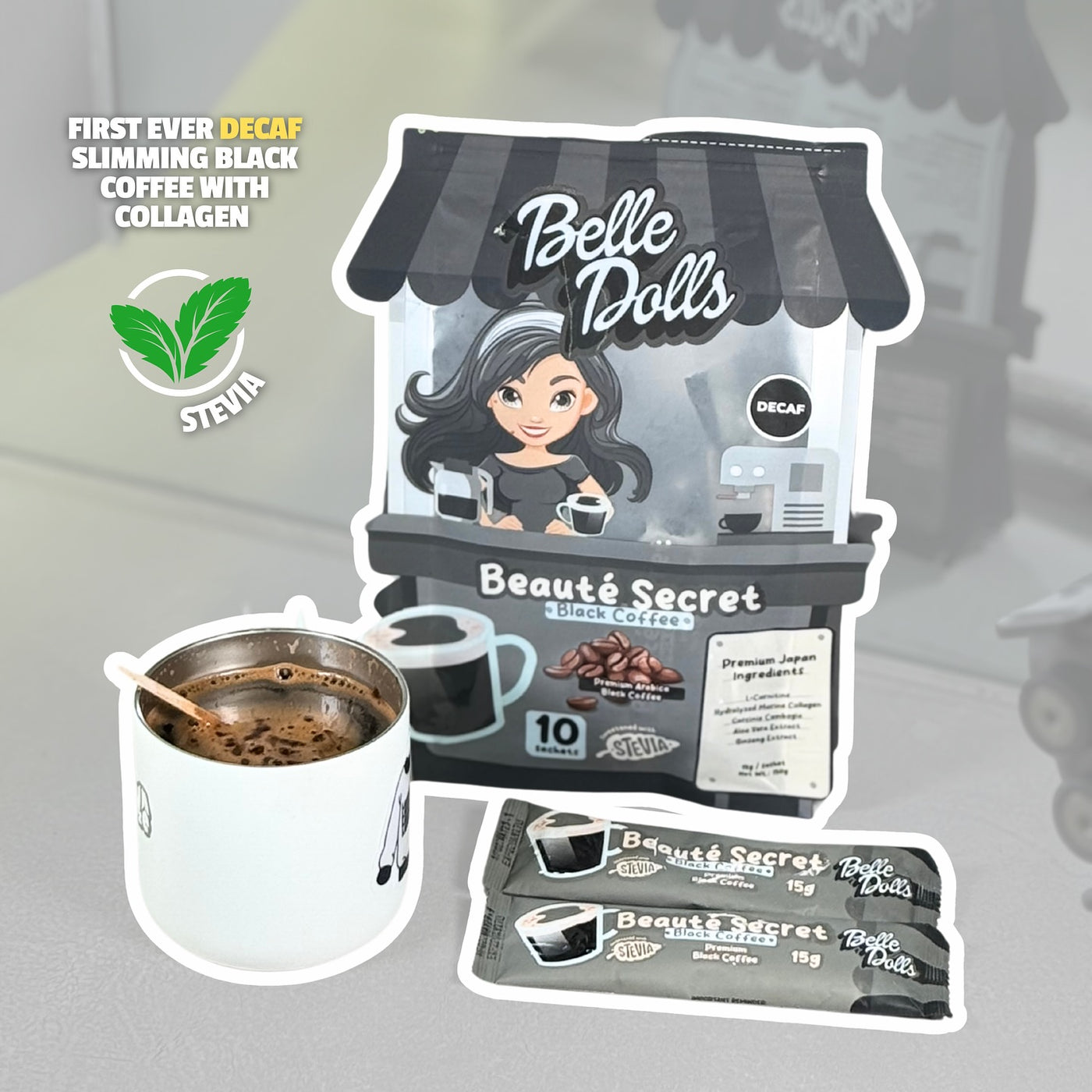 Belle Dolls Premium Black Coffee (Decaf) - 10 Sachets