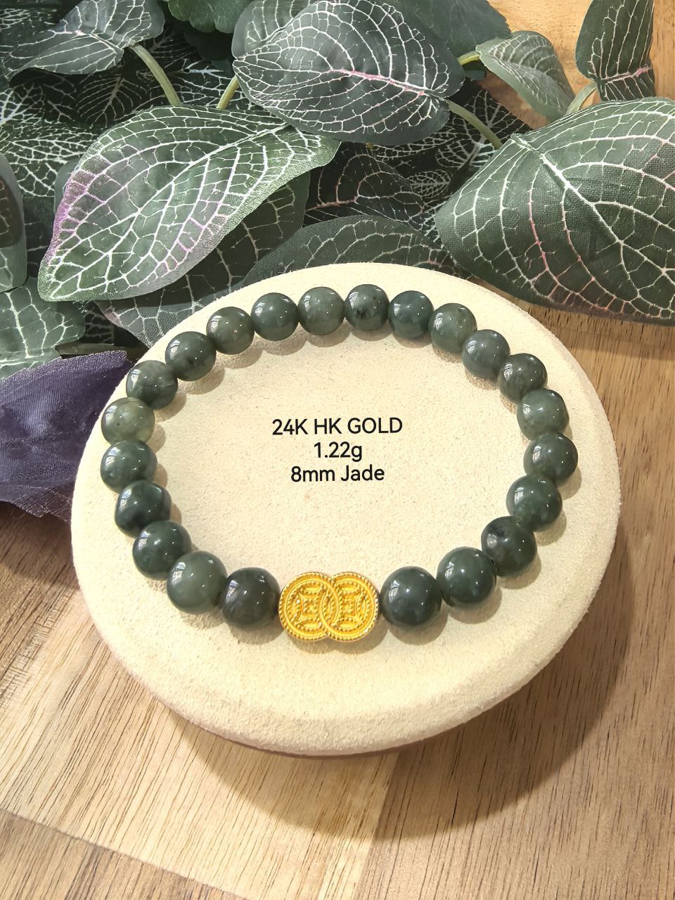 JEWELRY: 24k Gold Double Gold Coin Jade Crystals