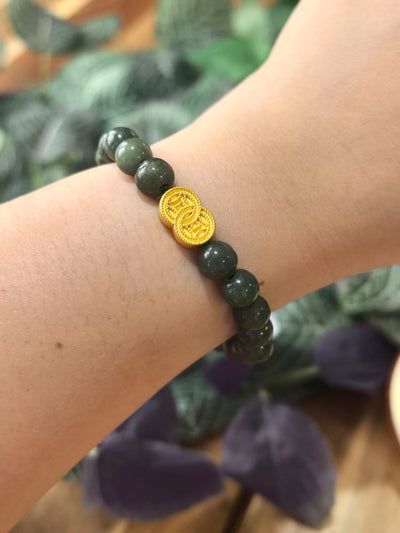 JEWELRY: 24k Gold Double Gold Coin Jade Crystals