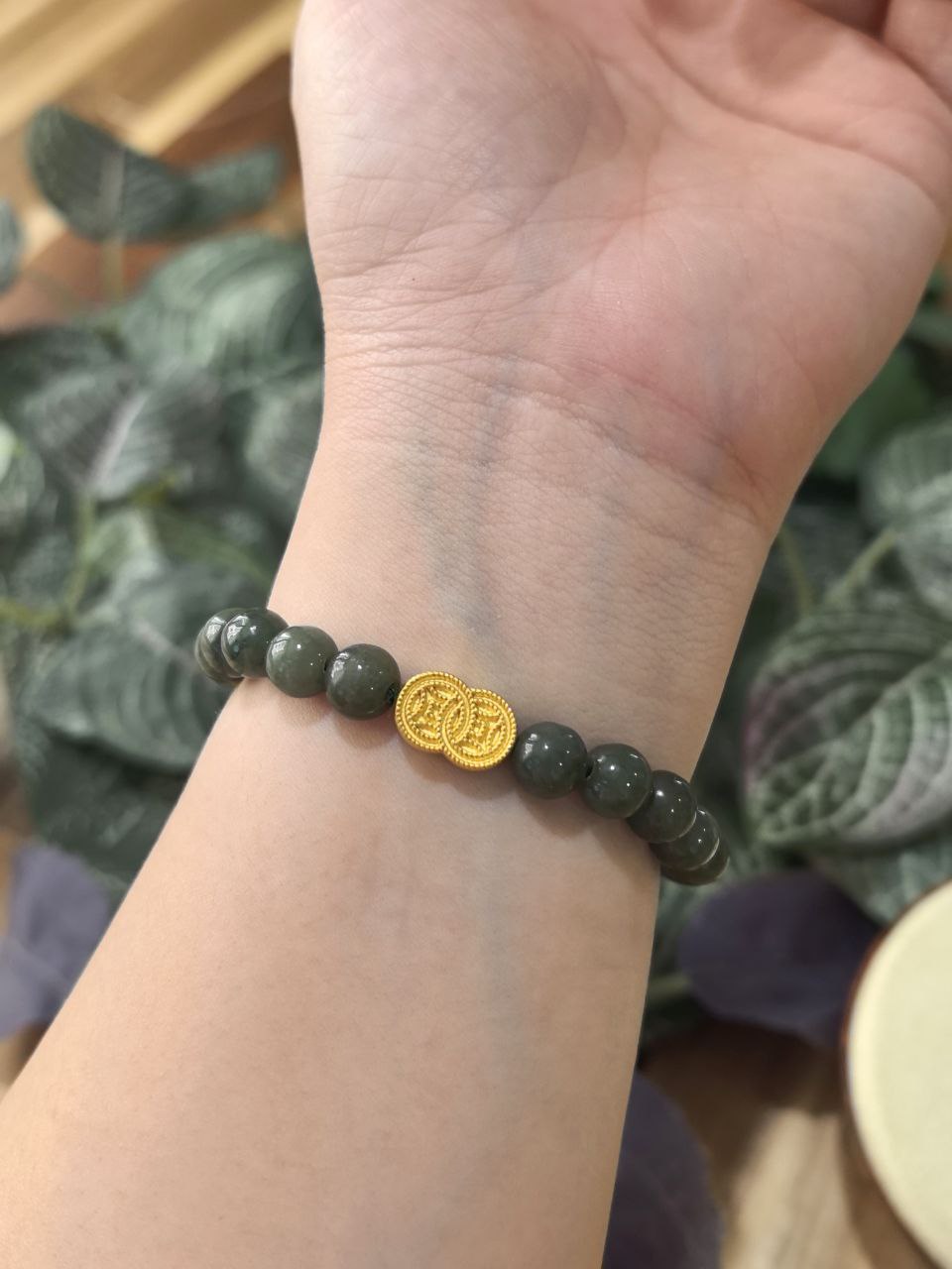 JEWELRY: 24k Gold Double Gold Coin Jade Crystals