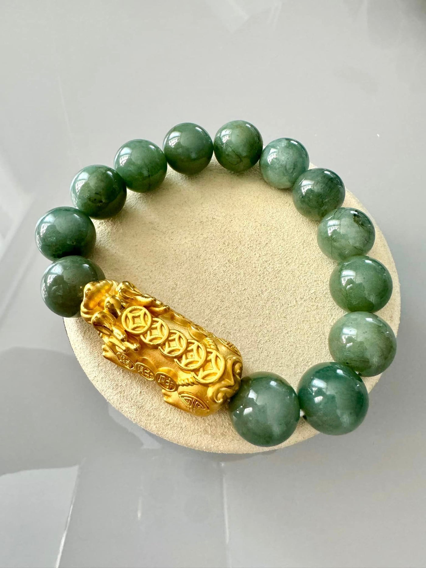 JEWELRY: Single 24k Gold Piyao Jade Bracelet 12mm