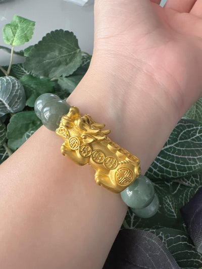 JEWELRY: Single 24k Gold Piyao Jade Bracelet 12mm