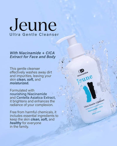 New and Improved Jeune Total Face and Body Cleanser 250ml with Niaciamide and CiCA