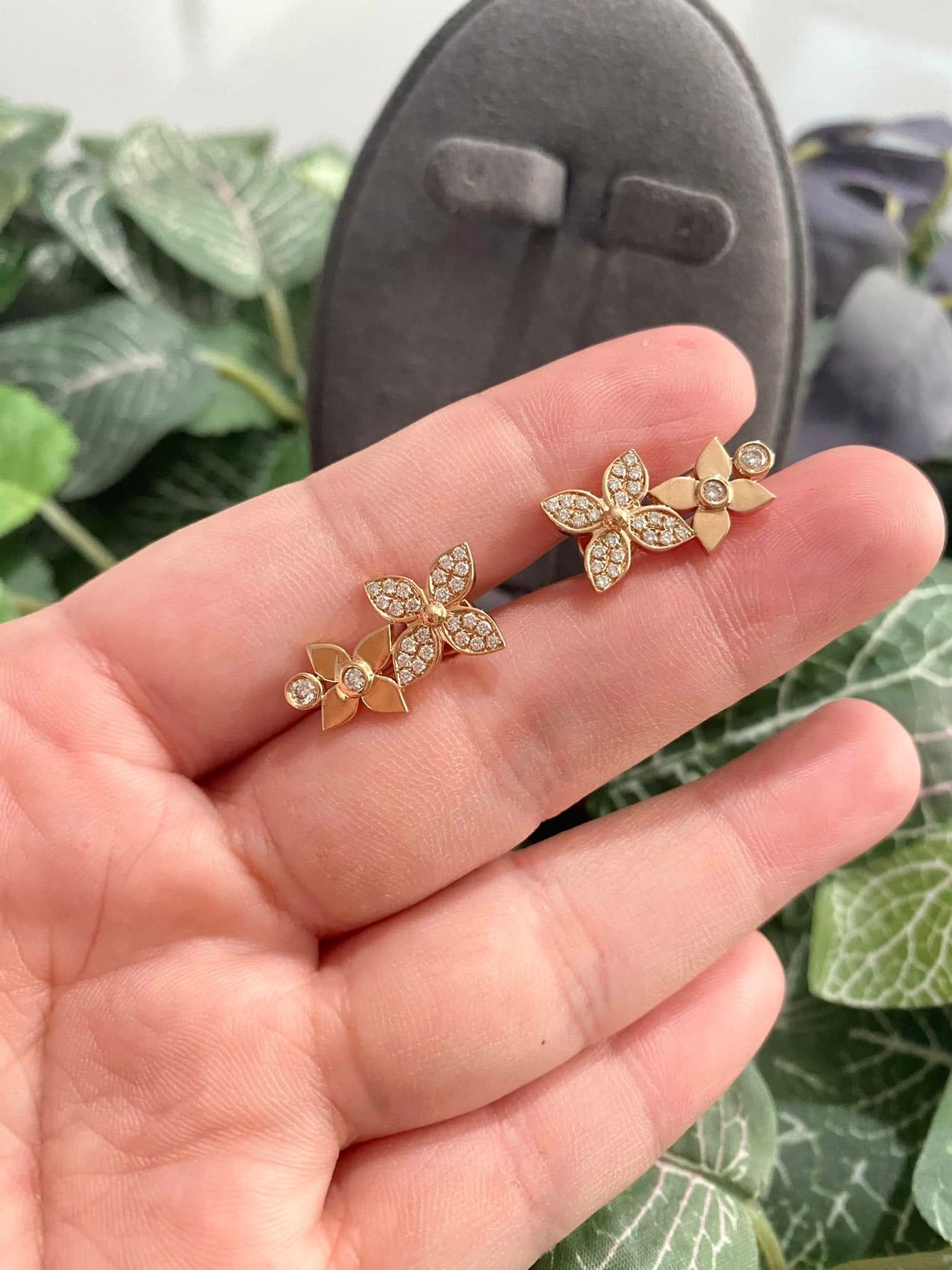 JEWELRY: 18k Rose Gold Floral Blossom Earrings with Diamonds