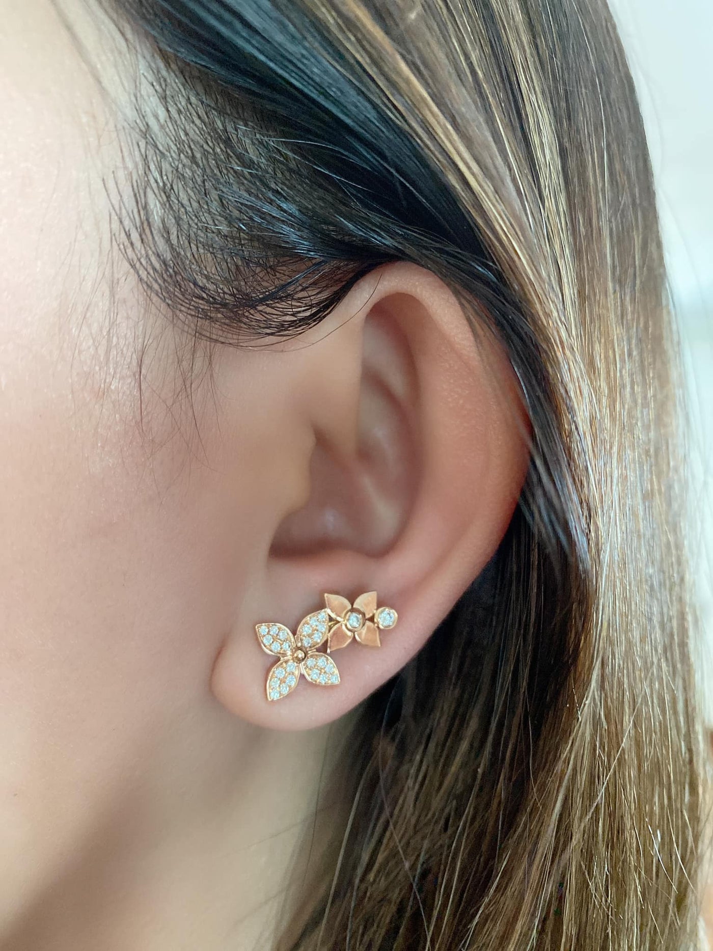 JEWELRY: 18k Rose Gold Floral Blossom Earrings with Diamonds