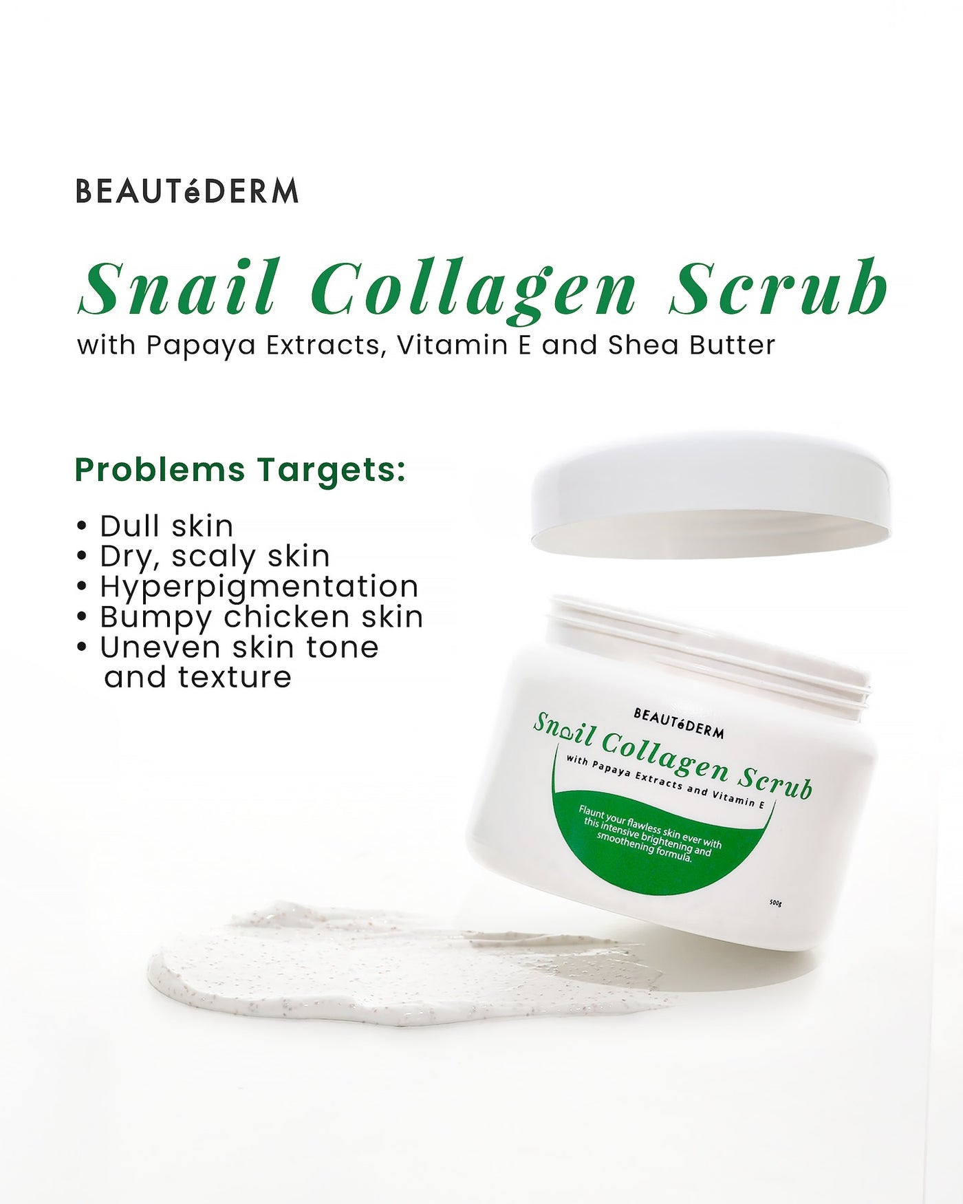 Snail Collagen Body Scrub with Papaya Extracts, Vitamin E, and Shea Butter