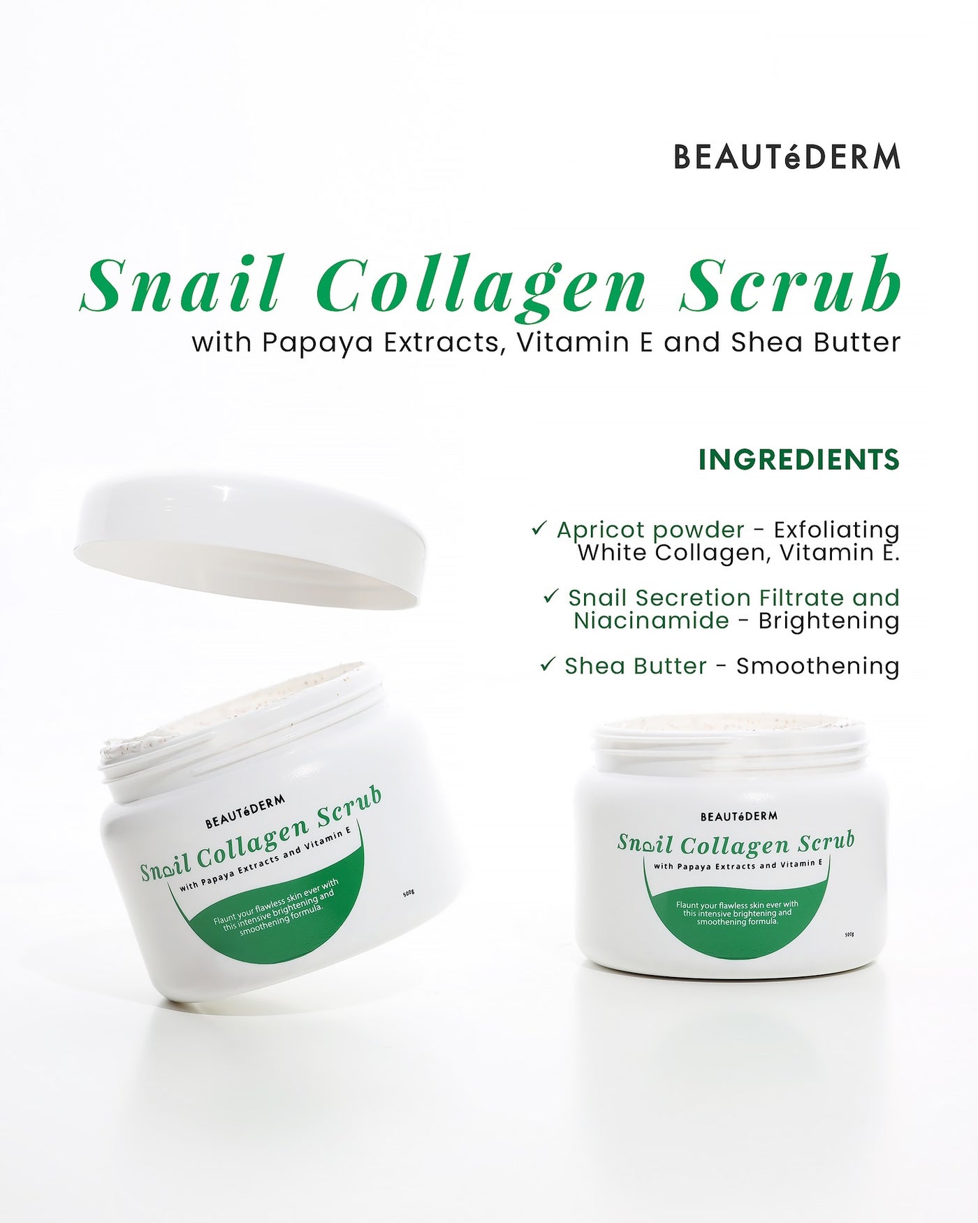 Snail Collagen Body Scrub with Papaya Extracts, Vitamin E, and Shea Butter