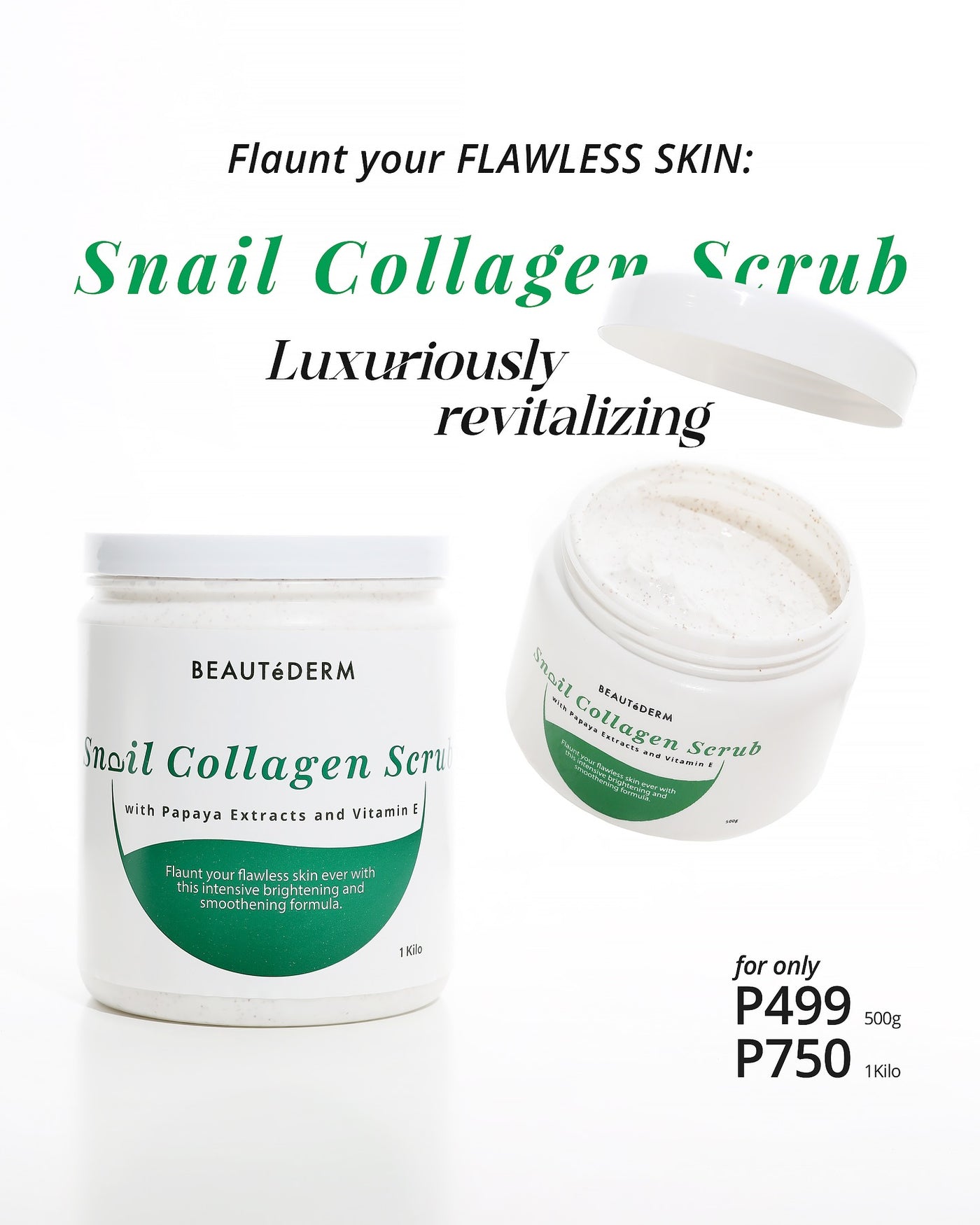 Snail Collagen Body Scrub with Papaya Extracts, Vitamin E, and Shea Butter