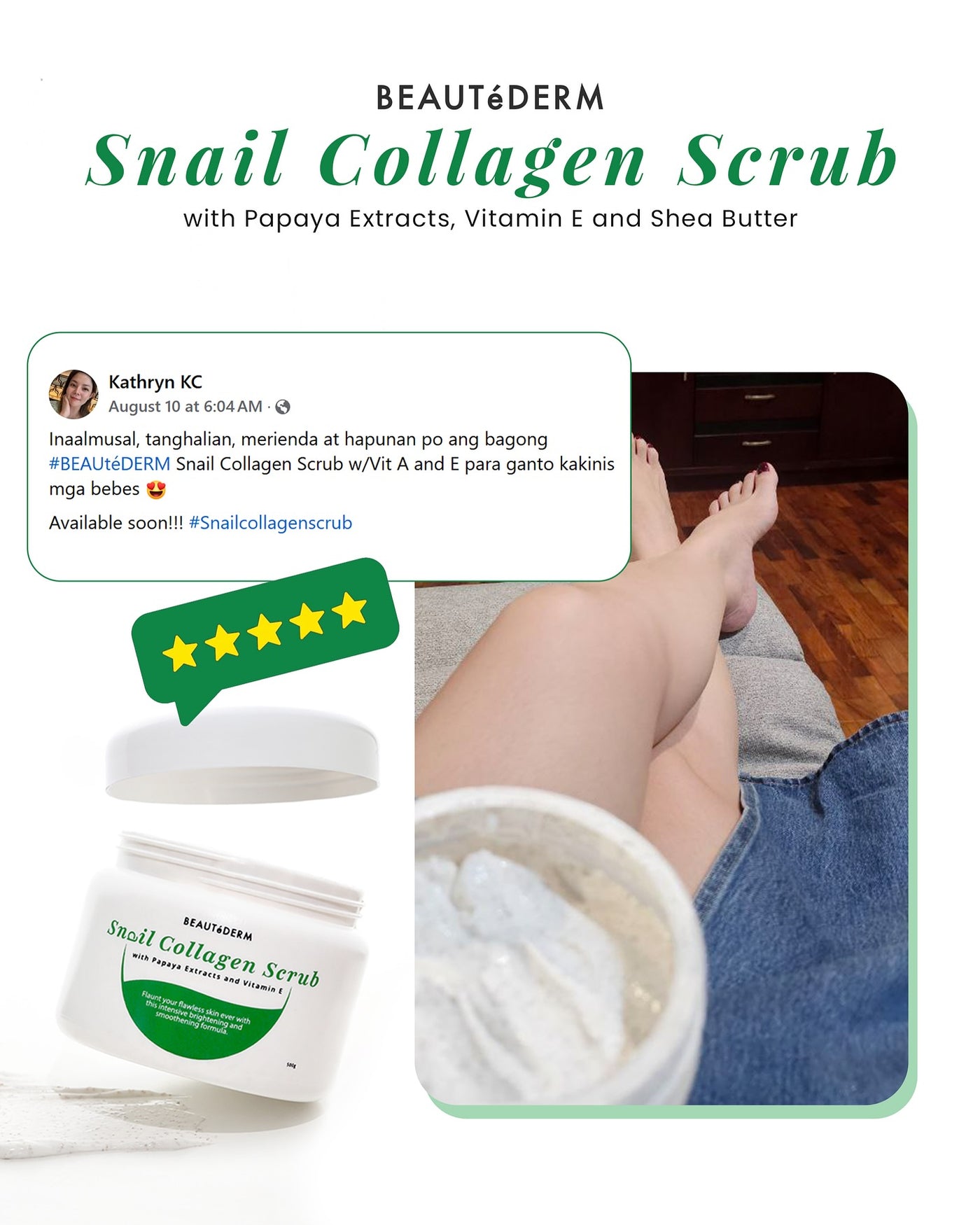 Snail Collagen Body Scrub with Papaya Extracts, Vitamin E, and Shea Butter