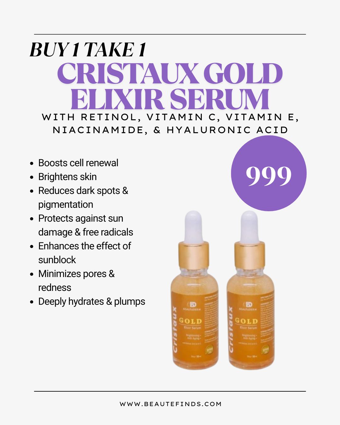 Buy 1 Take 1 Cristaux Gold Elixir Serum 30ml