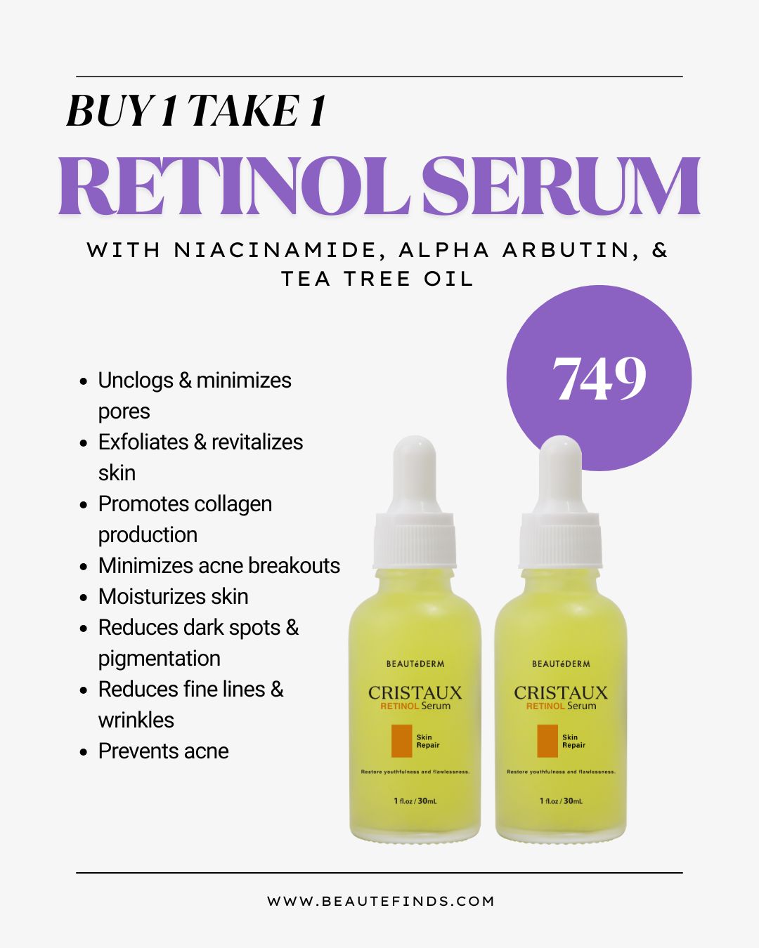 Buy 1 Take 1 Cristaux Retinol Serum Skin Repair 30ml