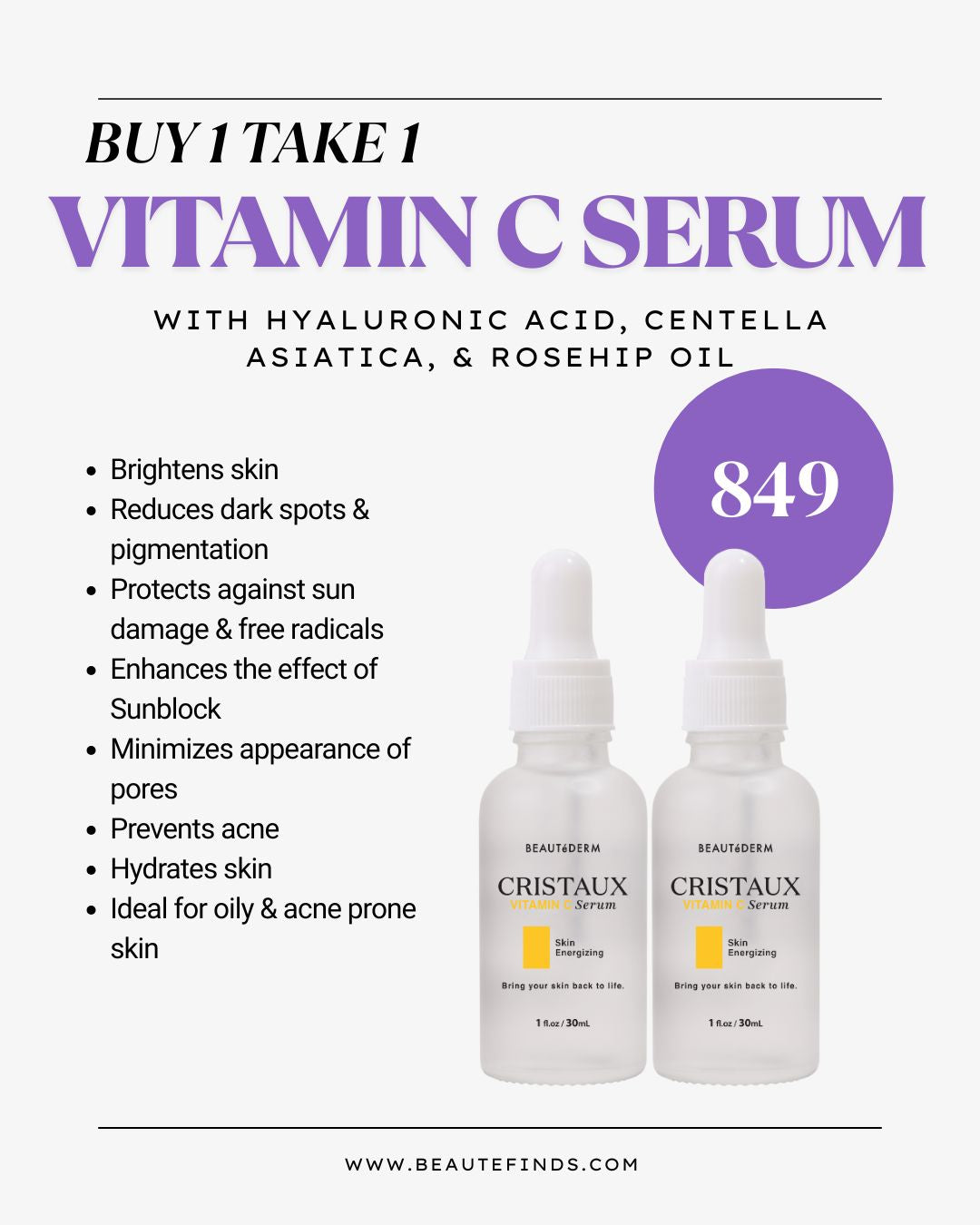 Buy 1 Take 1 Cristaux Vitamin C Serum Skin Energizing Serum 30ml