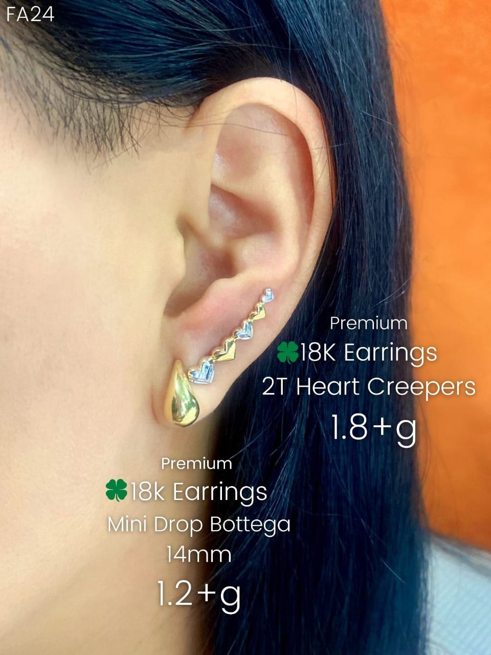 JEWELRY: 18k Saudi Gold Heart Creepers