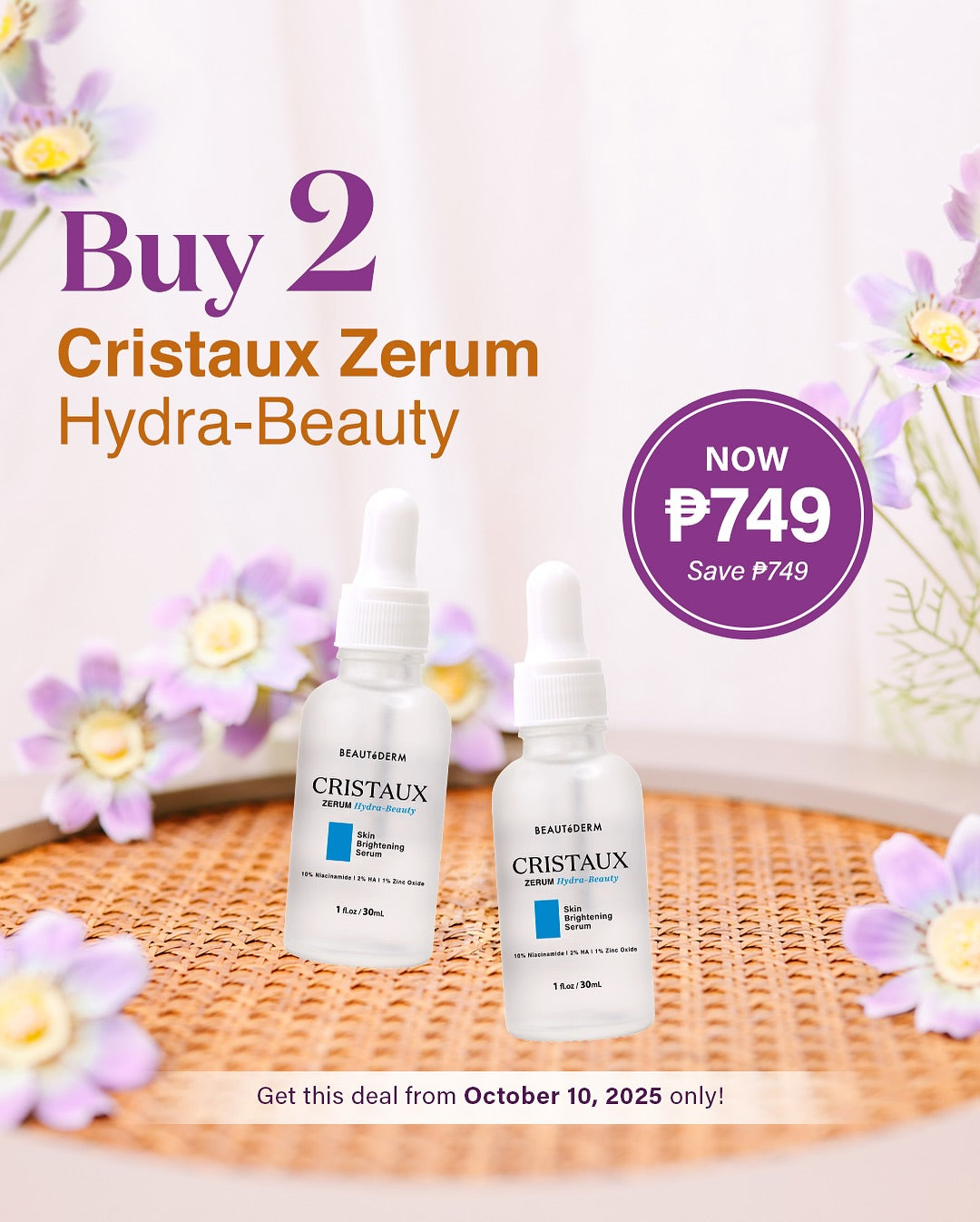 Buy 1 Take 1 Cristaux Zerum Hydra-Beauty Skin Brightening Serum 30ml