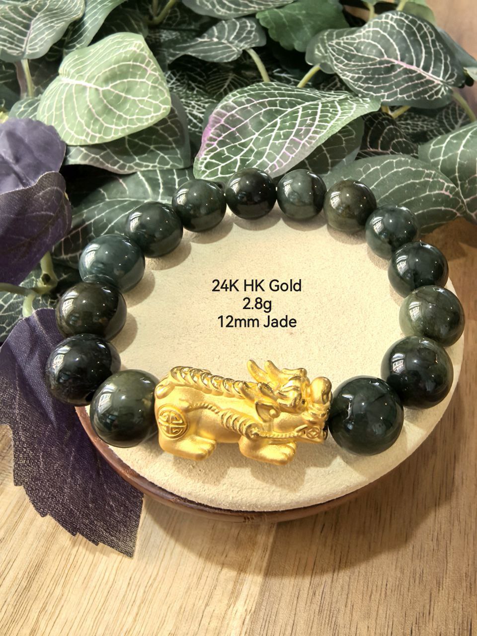 JEWELRY: 24k Gold Piyao Jade Crystals (Men's Bracelet)