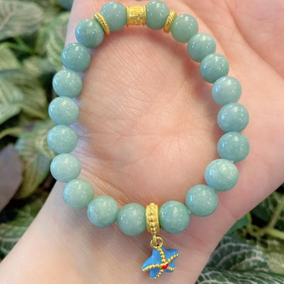 JEWELRY: Blue Star Fish Bracelet in Angelite Green Crystals 8mm